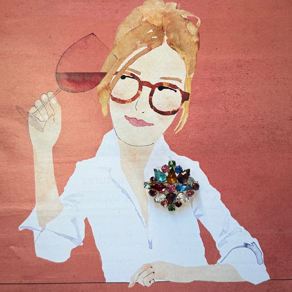 VINTAGE CZECH Sparkling Jewel Tone Crystal Brooch Diamond Shape